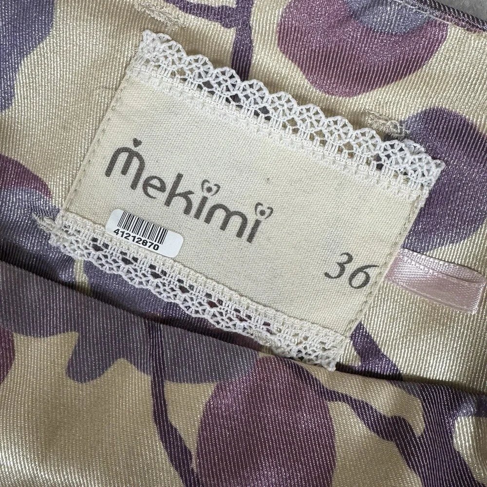 Y2K Belted A-Line Wrap Skirt‎ Satin Botanical Button Front EU 36 Jacquard